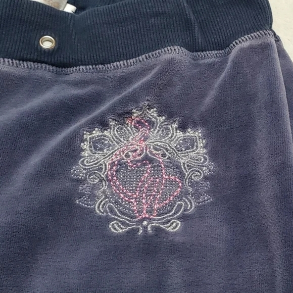 Vintage 90s Baby Phat Blue Velour Hot Pink Embroidered Low Rise Flare Track Pant - Picture 7 of 10